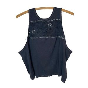 Free people dark gray muscle tank large crochet